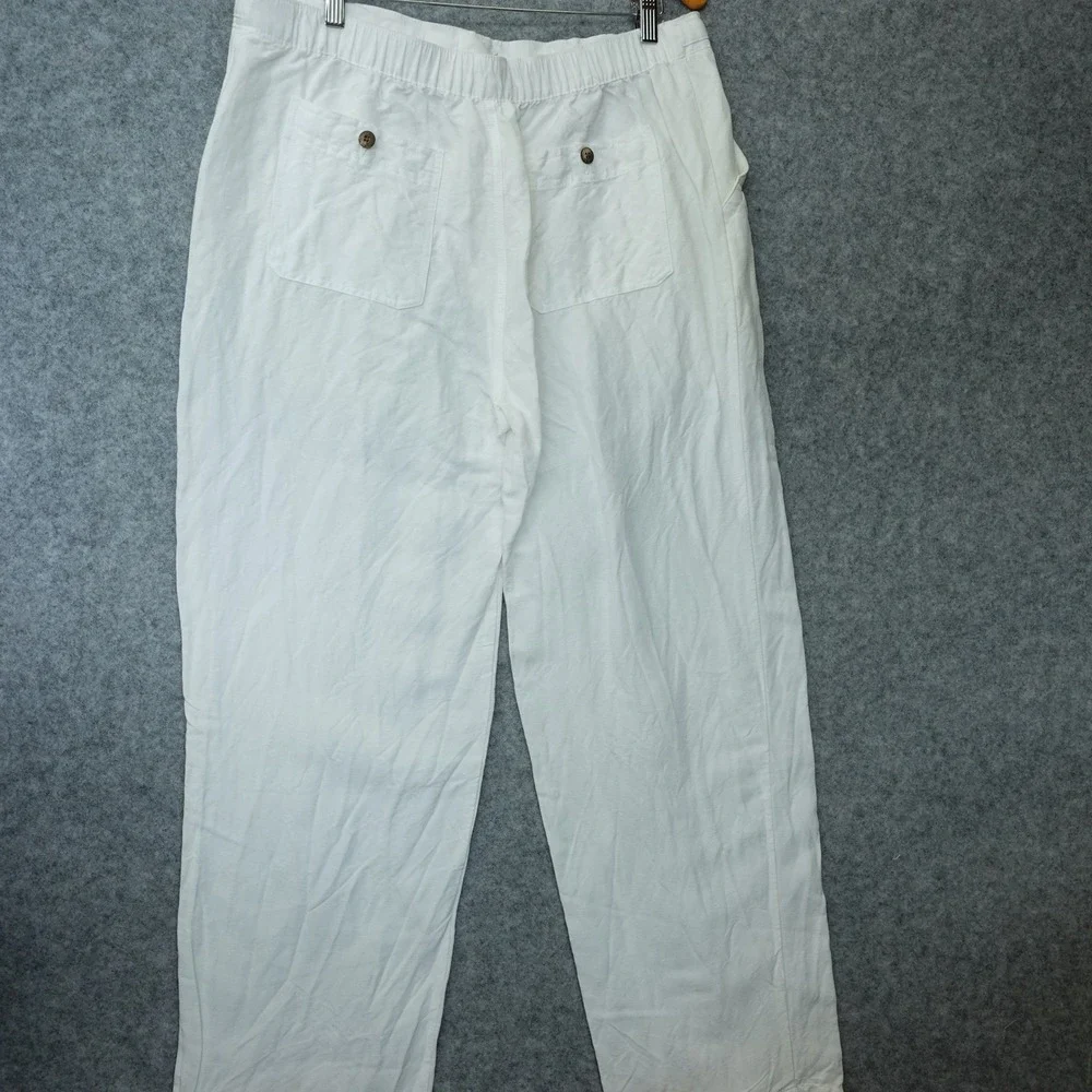 Cubavera Linen Pants Mens LARGE White Beach Summer Drawstring Trousers 35x33